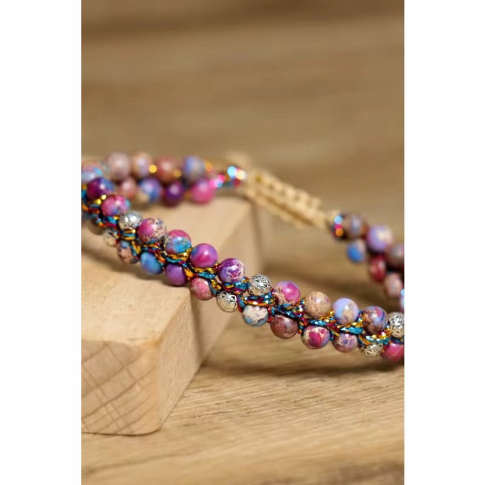Natural Purple Sea-Sediment Imperial Jasper Beaded Healing Bracelet